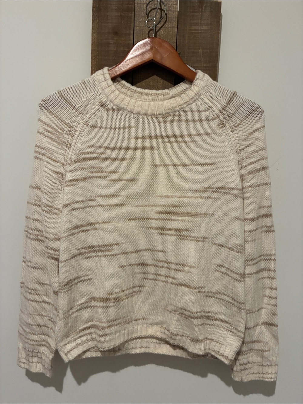J. Crew Cream and Taupe Marled Crewneck Sweater